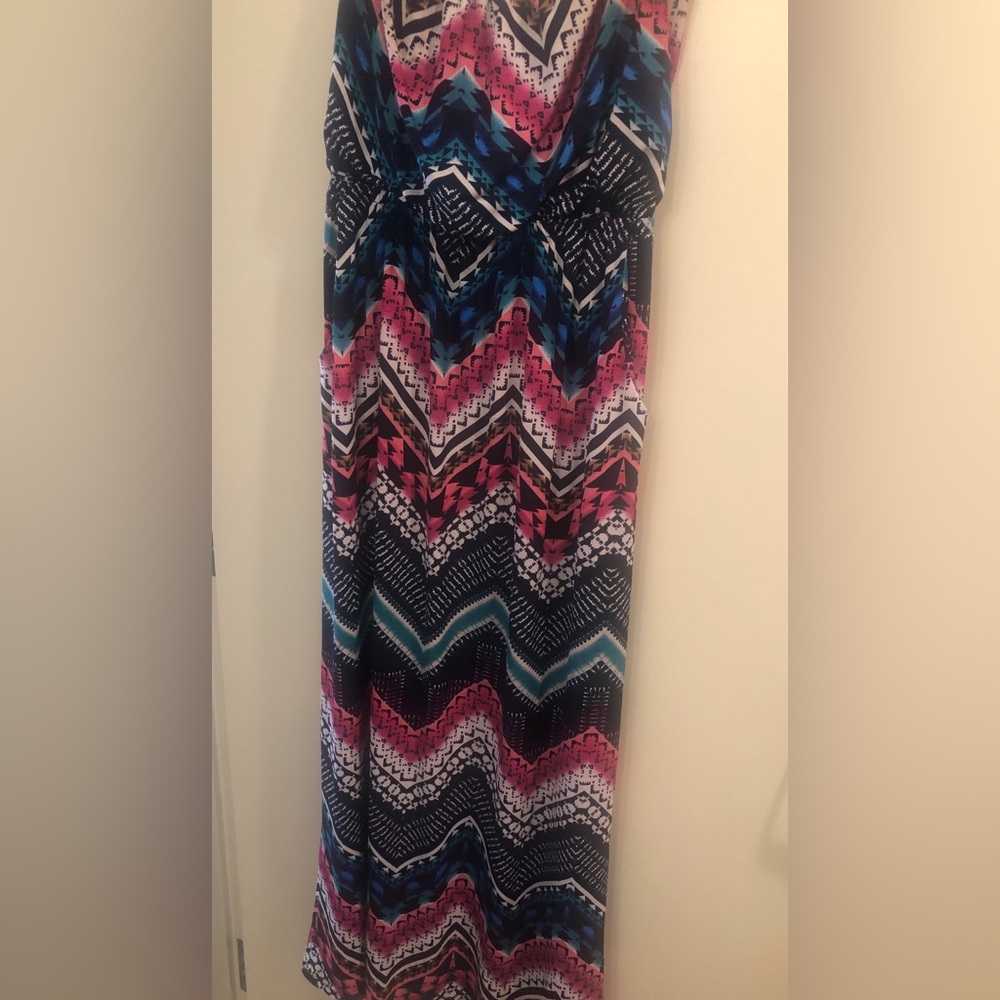 Trixxi Multicolor Aztec Chevron Maxi Dress - Pink, Blue, Black, White